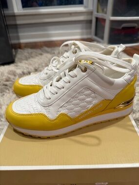 Michael Kors White and Yellow Leather Women's Sneakers